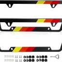 Matte Black Stainless Steel License Plate Frame,Stronger Than Aluminum, Rustproof, Sporty Red Stripe, Includes Screws & Caps, Perfect for US Plates, Durable Car Accessories,2PCS (Tri-color-Yellow Red)