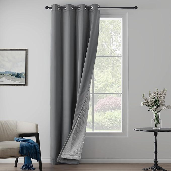 LCOOMZEN 3in1 Layers Noise Cancelling Curtains for Bedroom Grommet Full Blackout Window Drapes Thermal Insulation Winter Curtains for Living Room (1 Panel, Grey, 50" x 84")