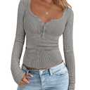 BTFBM Fall Sweaters for Women 2025 Lightweight Long Sleeve Henley Shirts Button Up Knit Basic Slim Fit Going Out Tops(Grey, X-Large) (XL)