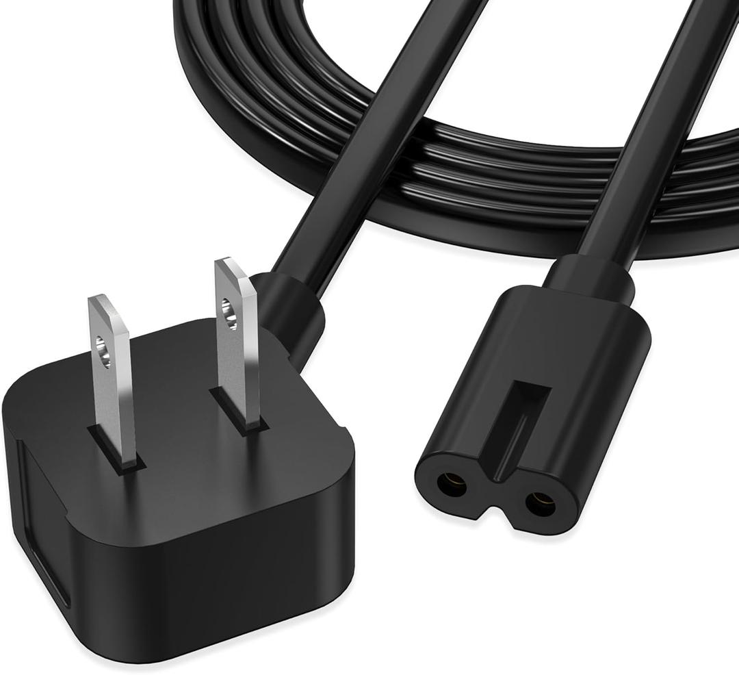 AGVEE 12ft TV Power Cord, 90 Degree UL Listed 18AWG 2Prong Square AC Power Cable IEC C7 C8 Replacement for Samsung LG Sony Insignia Apple TV LCD LED, Vizio Roku JBL Partybox, Black