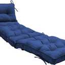 QILLOWAY Indoor/Outdoor Chaise Lounge Cushion with Ties,Replacement Patio Cushions for Lawn Pool, (Navy)