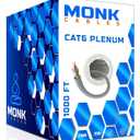MONK CABLES | CAT6 Plenum Cable 1000ft | UTP, 23AWG, 550MHz | DSX-8000 Certified | Most Certified Cable of The Whole Market (Grey)