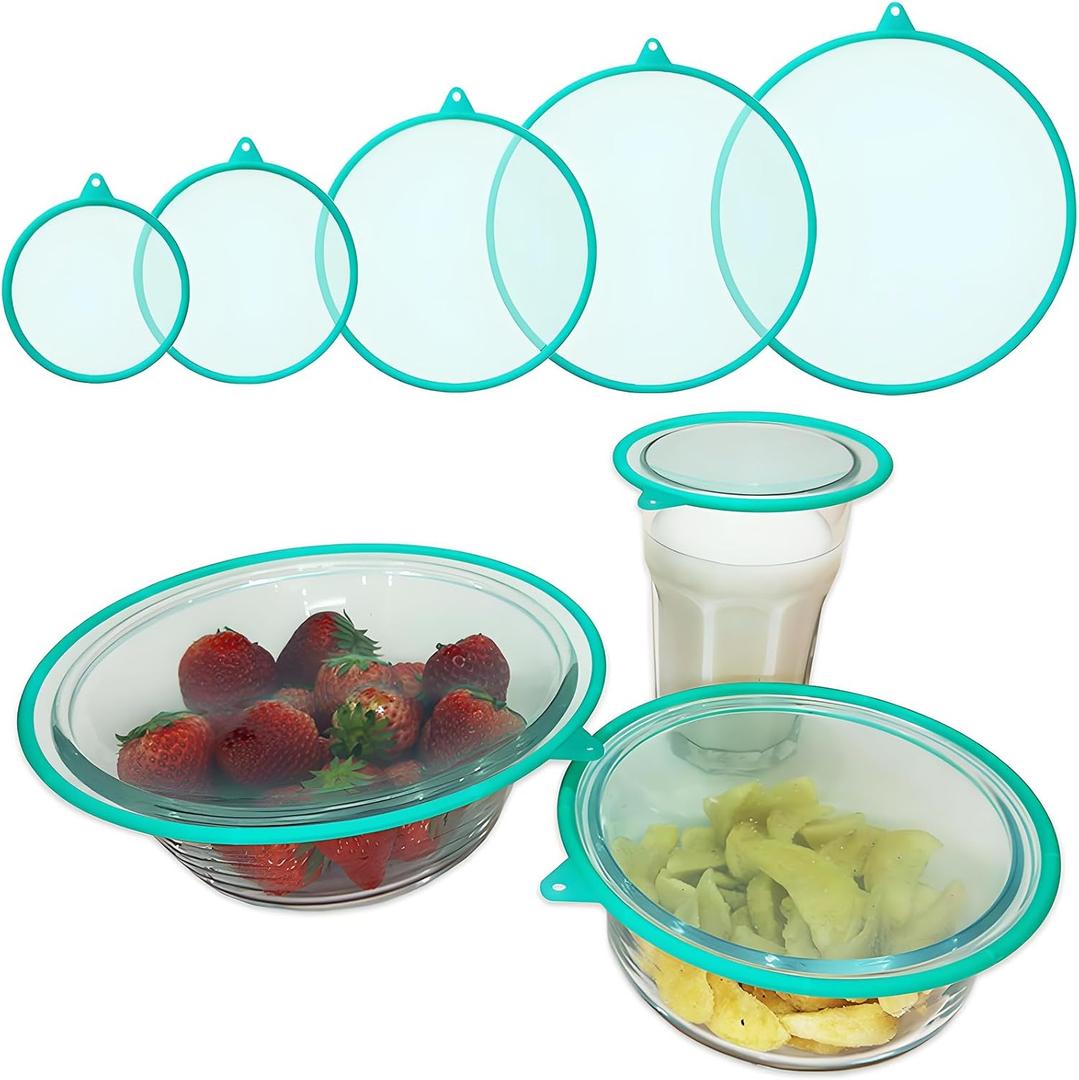 5 Pack Silicone Lids for Bowl, 5 Sizes Reusable Clear Vacuum Storage Lids, Kitchen Food Storage Covers Suitable for Round Containers, Cups, Bowls, Mugs, Food Cans, Pet Cans