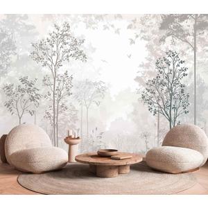 Foggy Forest Wallpaper Mural Vintage Woodland Large Wall Mural for Living Room Bedroom Bathroom (Not Self-Adhesive) (127" x 96")