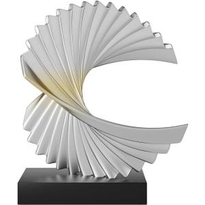 Ocean Wave Sculpture - Modern Funky Abstract Statue, Resin Wave Sea Ornament for Home Office Desk Shelf Accents (Silver)