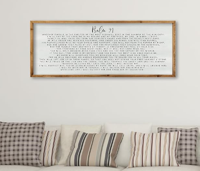 ZZJJHYWGQ Catholic Wall Decor Psalm 91 Bible Verse Wall Art 32"×12" Scripture Print Sign for Home Prayer Room Family Christian Inspirational Quotes Wood Framed Religious Wall Hanging (Black)