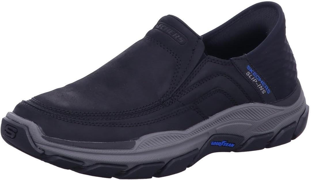 Skechers USA Men's Respected-Elgin 204810 Moc Toe Leather Slip-Ins, 24.0 cm (12, Blk ( Black ))