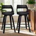 Counter Height Bar Stools Set of 2, 26" Swivel PU Leather Upholstered Barstools with Curved Bentwood Back & Legs, Mid-Century Modern Bar Chairs for Kitchen Island, Dining, Home Bar, Black