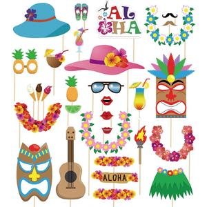 60pcs Luau Photo Booth Props - Hawaiian/Tropical/Tiki/Summer Pool Party Decorations Supplies (Assembly Needed)