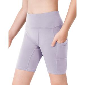 Stelle Girls 3"/4"/8" Bike Volleyball Shorts with Pockets Youth Athletic Yoga Dance Gymnastics Compression (Purple, L)