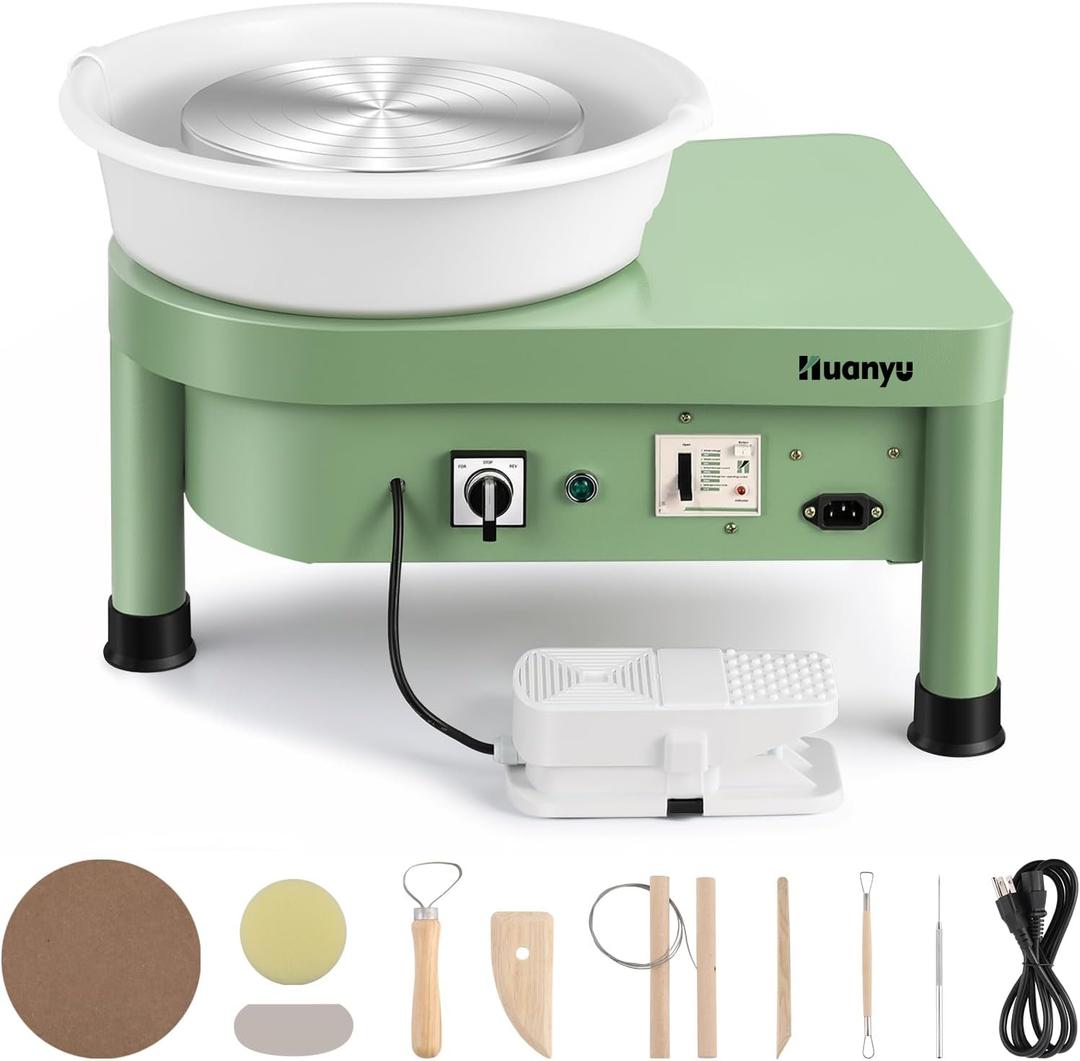 Huanyu Pottery Wheel Machine 25 cm/10" with Foot Pedal, Electric Ceramic Forming Machine with Detachable Basin DIY Art Clay Potter's Wheel for Beginners Adults At Home Pottery