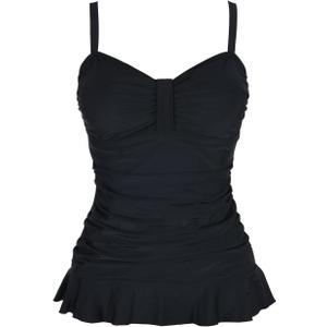 Hilor Women's 50's Retro Ruched Tankini Swimsuit Top with Ruffle Hem Bathing Suit Top Tummy Control Swim Tops (6, Black)
