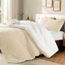 DEITAS King Comforter - 3D Jacquard Design Sherpa COmforter, Super Soft and Warm Fluffy Quilt for Winter, 1 Comforter Cream White