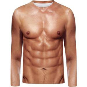 Goodstoworld Mens Halloween Tshirts Unisex Fake Muscle Hairy Chest Skeleton 3D Printed Shirts XXL
