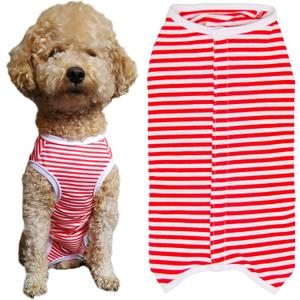 Dogs Recovery Suit Post Surgery Shirt for Puppy, Wound Protective Clothes for Little Animals, Size M (Red White Stripe)