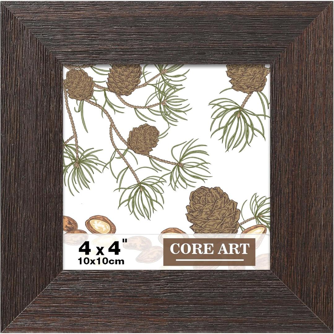 CORE ART 4x4 Picture Frame, Handmade Wood Rustic Brown Photo Frame, High Definition Semi-tempered Glass Wall or Tabletop Display (4x4 - 1 pack)