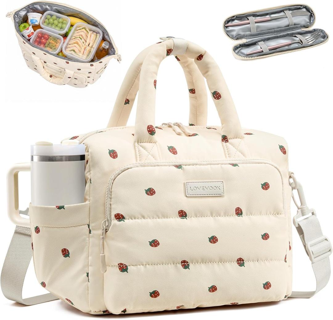 LOVEVOOK Insulated Lunch Bag Women,Puffer Lunch Cooler Box with Utensil Bag, Size: Large - 13L