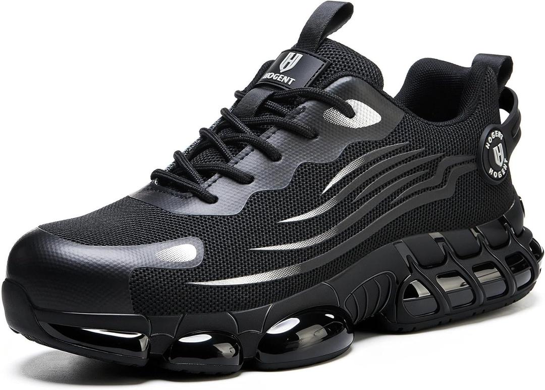 Hogent Steel Toe Shoes for Men Women Lightweight Safety Shoes with Puncture Proof Kevlar Midsole Comfortable Non Slip Work Shoes Women Air Cushion Indestructible Construction Utility Walking Sneaker (266 Black)
