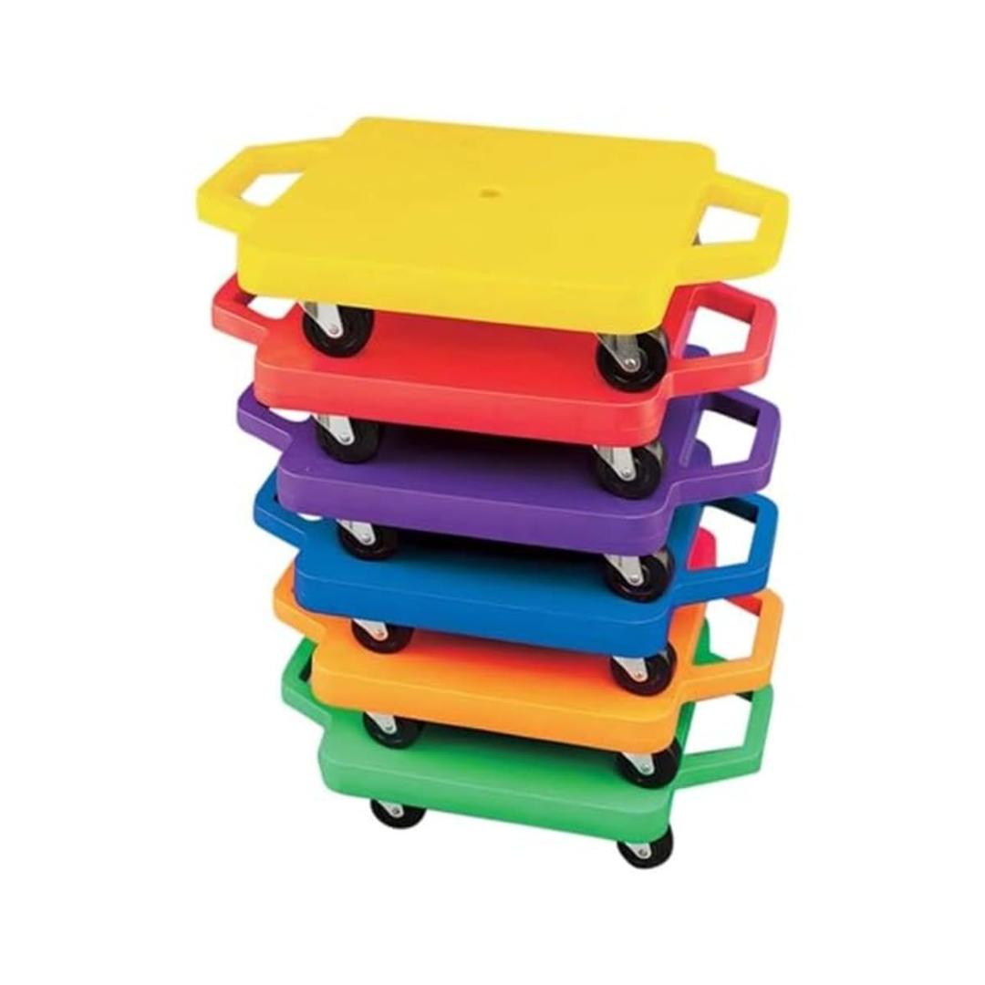 Cosom Scooter Board Set, 16 Inch Scoot Board With 2 Inch Non-Marring Metal Casters & Safety Guards for Physical Education Class, Sliding Boards with Safety Handles, Sitting Scooter Board, 6 Color Set