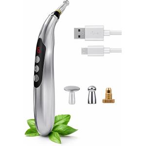 Acupuncture Pen Electronic - USB Rechargeable Pain Relief Electric - for Meridians Energy Pens Massager - Pain Relief Massage Tool with 3 Massage Heads & 2 Massage Gel - Gifts for Women & Men