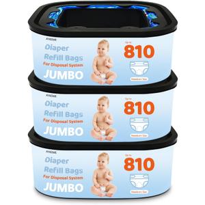 Jumbo Square Refills Disposal Bags Compatible with Diaper Genie Compact & Select Pails (Not Fit Classic),Hold Up to 810 Newborn-Sized Diapers Per Refill(3 Pack)
