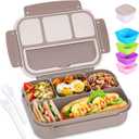 Bento Box Adult Lunch Box, Containers for Adults Men Women with 4 Compartments, Lunchable Food Container with Utensils, Sauce Jar, Muffin Liners, 40 Oz/5 Cup, Microwave & Dishwasher Safe, Brown