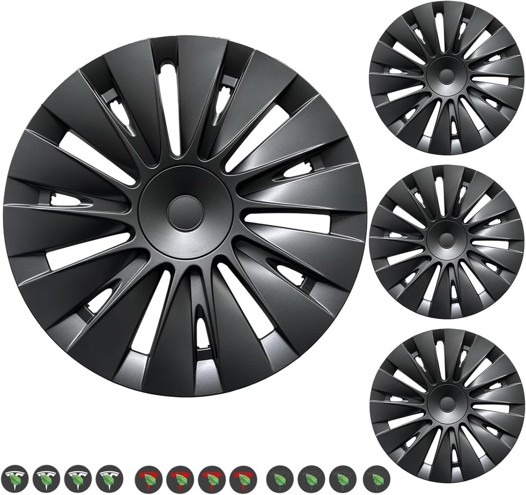 19 Inch Wheel Covers for Tesla Model Y Accessories 2024 2023 2022 2021 2020 4 Pcs ABS Material Hubcaps Replacement for Tesla Model Y (Style G) (Gunmetal Gray Smooth-00011)