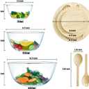 Glass Mixing Bowls Glass Salad Bowls with Bamboo Lids & Utensils Set of 3, Large Capacity Serving Bowl, 3pc Nesting Containers with Wood Lids, Microwave Safe Baking Bowls for Kitchen, Extra Large
