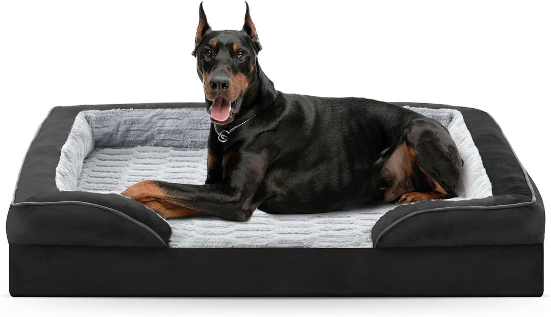 FURTIME Orthopedic Dog Bed for Extra Large Dogs - XL Plus Waterproof Dog Sofa Beds, Supportive Foam Pet Couch Bed with Removable Washable Cover, Waterproof Lining and Nonskid Bottom, Black (48.0''Lx35.0''Wx6.5''Th)
