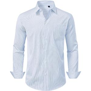 Lion Nardo Mens Dress Shirts Long Sleeve Button Down Shirt Wrinkle Free Stripe Dress Shirt Regular Fit Business Casual Shirts (M)