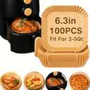 100 Pcs 6” Square Air Fryer Paper Liners, Disposable Unbleached Parchment for 2–4 QT Small Air Fryers and Ovens, Non-Stick & Greaseproof, Pure Virgin Wood Pulp, Heat Resistant 446°F