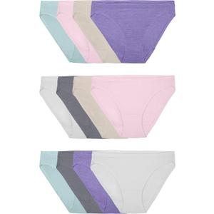 Fruit of the Loom Women's Modal Underwear (7, Bikini - 12 Pack - Purple/Cashmere/Grey)
