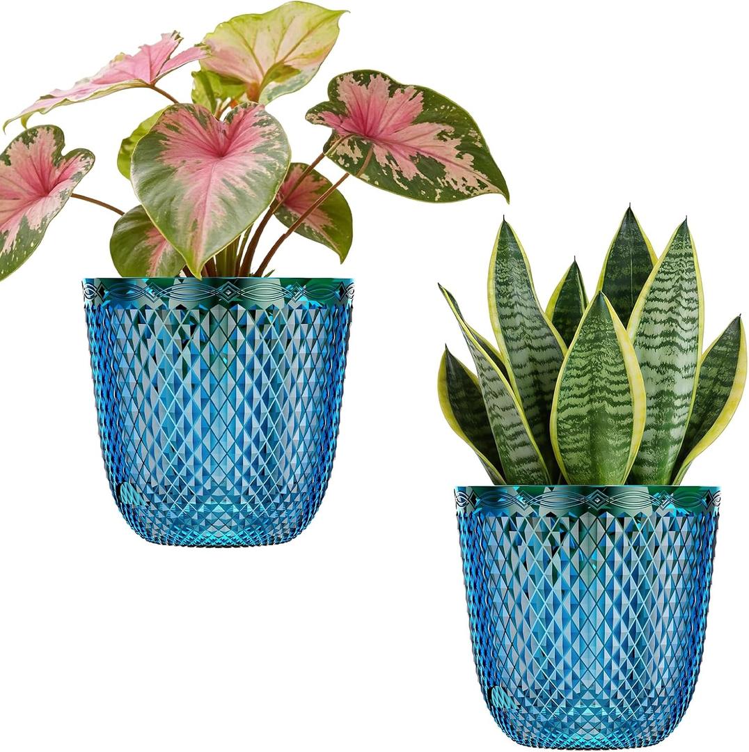 QCQHDU 2 Pack Self Watering Pots, 5.7 Inch, with Drainage Holes, Klein Blue | Plastic Garden Planter with Water Filling Port for Indoor Plants