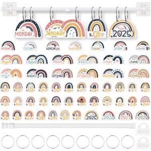 Flip Calendar Bulletin Board Set with Holder Includes 54 Date Cards Back to School Calendar Bulletin Board for Classroom Home Wall Chalkboard Decor(Rainbow)