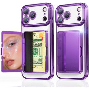 Meifigno Designed for iPhone 17 Pro Max Case Wallet (3-4 Cards & Cash), Built-in Mirror & Kickstand, Surround Raised Lens Protection, for 17 Pro Max Case with Card Holder for Women (6.9"), Purple
