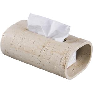 Natural Travertine Textures Tissue Box Holder Rectangle, Resin Facial Tissue Holder Cover, Decorative Bulk Tissue Paper Dispenser for Bathroom Kitchen Bedroom Living Room Office (Beige)
