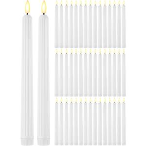 Funtery 48 Pcs Battery Operated Candles Bulk 11 Inch Roman Column Flameless LED Candles Flickering for Christmas Church Wedding Party(White, Romantic Style)