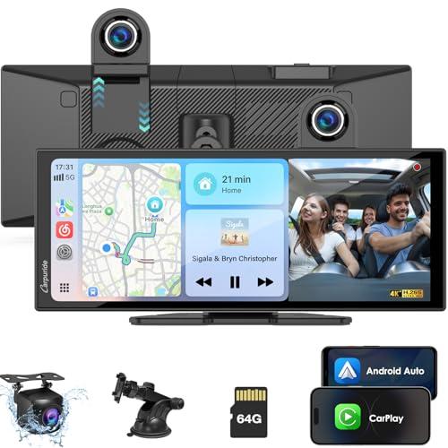 Carpuride Carplay Screen for Car with 4K Dash Cam & 1080P Backup Camera 11.26" Portable Car Play Touchscreen Wireless Carplay & Android Auto, Loop Recording, Voice Control, GPS Navigation, Mirror Link