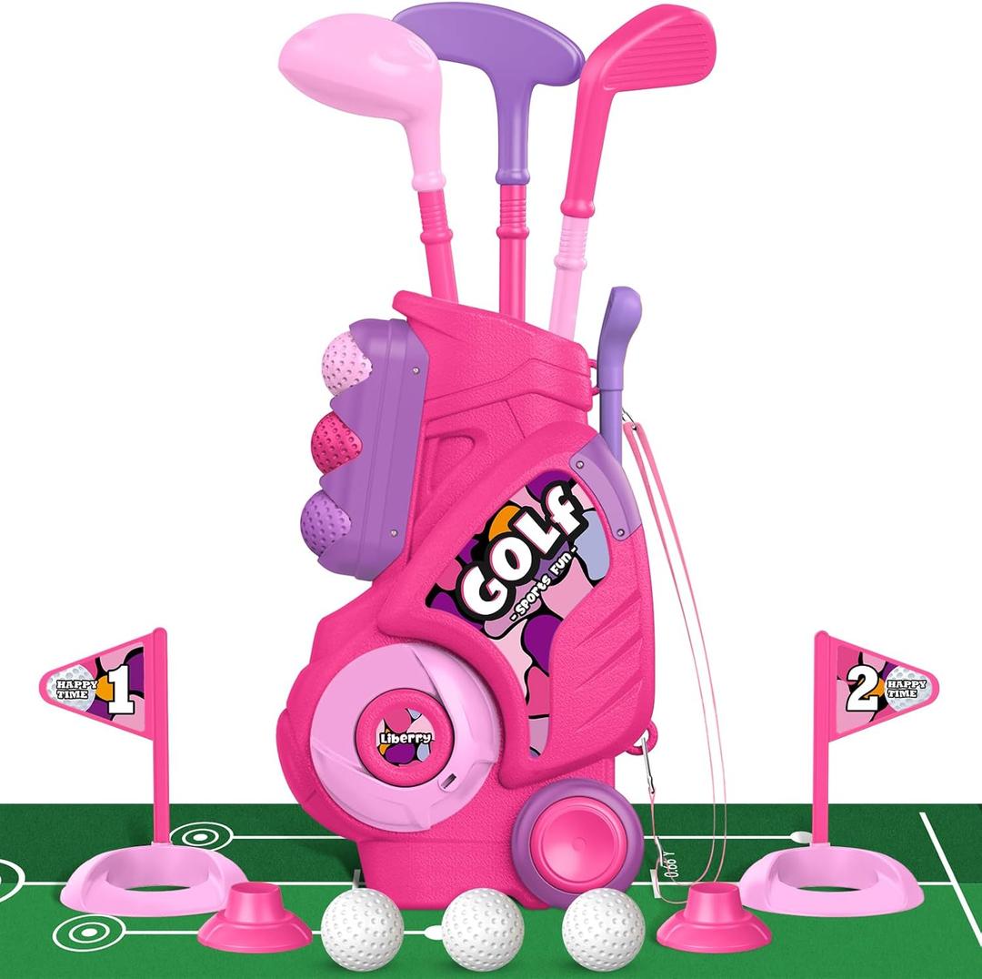 Liberry Toddler Golf Set with Putting Mat for 2 3 4 Years Old Boys Girls, Upgraded Kids Golf Cart with Unique Shoulder Strap Design, Indoor and Outdoor Golf Toys Gifts (Pink) Liberry Toddler Golf Set with Putting Mat for 2 3 4 Years Old Boys Girls, Upgraded Kids Golf Cart with Unique Shoulder Strap Design, Indoor and Outdoor Golf Toys Gifts (Pink)