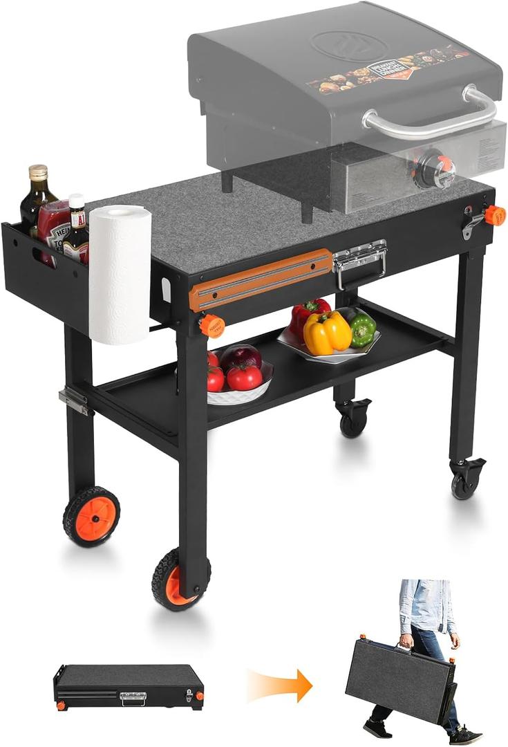 Portable Blackstone Griddle Stand, Folding Grill Table with Wheels for 17/22 Inch Blackstone Griddles, Ninja Grills, Pizza Oven, 31''x17''Grill Cart with Magnetic Tool Holder for Tailgating, Camping