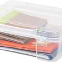 IRIS USA Fits 12" x 12" Paper, Thick Portable Plastic Scrapbook Project Case with Built-in Handle for Art and Craft Supplies, Yarn, File, Paper, Office Documents, Toys, Rounded Corner, Clear