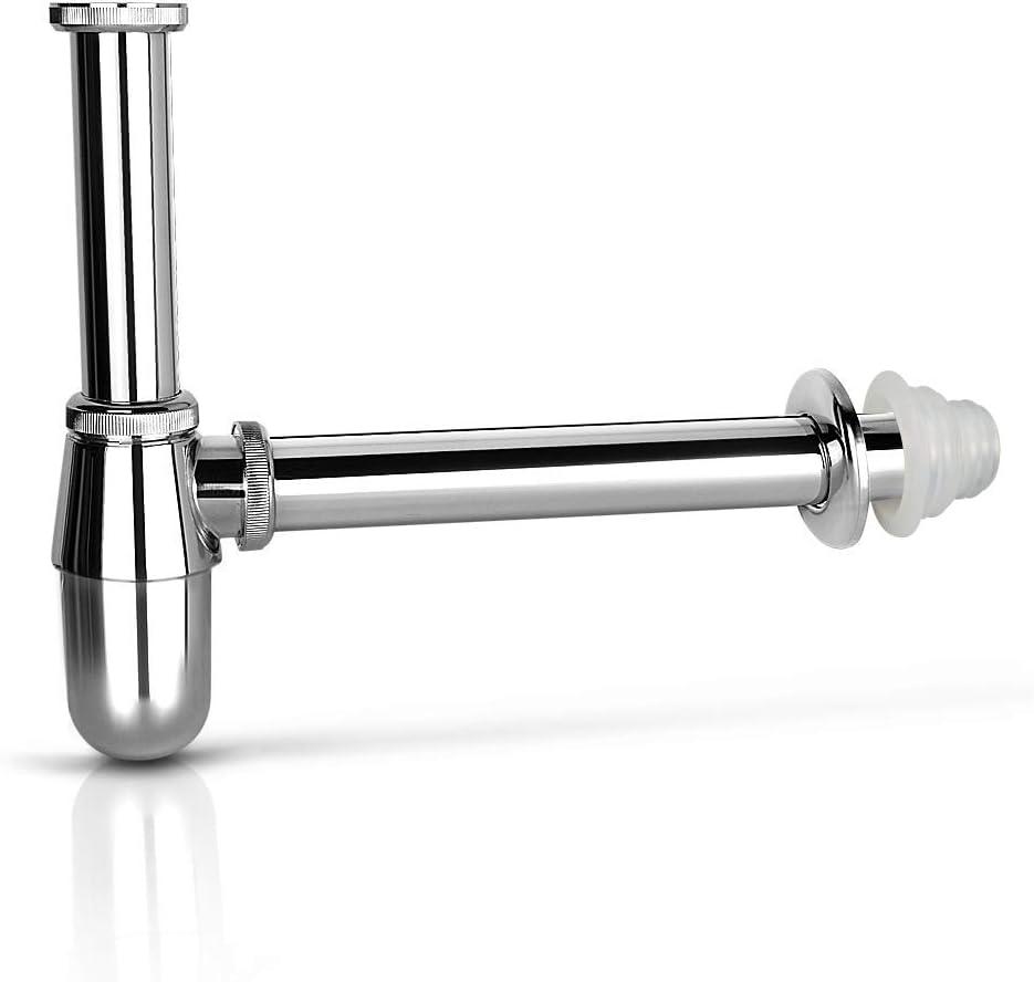 Brass Round Bottle P Trap tube, Basin Sink Waste Trap Drain Tube Kit Adjustable Height Chrome (Oval)