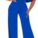 BessCops Womens Loose Short Sleeve Belted Wide Leg Pant Romper Jumpsuit Casual Business One Piece Outfits (Blue, L)