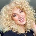GKtineke Blonde Curly Wig, 14 Inch Full Curly Wigs for Black Women Big Curly Wig Soft Fluffy Natural Synthetic Hair for Daily and Party (Blonde)