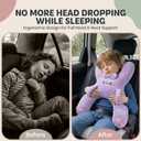 Kids Car Sleeping Pillow - X-Shaped Plush Animal for Neck & Back Support - Hands & Seat Belt Slot - Machine Washable & Compressible - Perfect for Car, Plane, Train, Boat & More - Purple