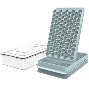 WIBIMEN Mini Ice Cube Trays, 0.55” Tiny Pebble Ice for Iced Coffee & Cocktails, Fast Chill, Easy Twist Release, Stackable with Lid & Storage Bin (2 Pack, Blue)