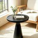 18IN x 21IN Modern Round Side Table, Black Metal Cone Pedestal End Table, Waterproof Decorative Accent Table Small Coffee Table for Living Room Bedroom, Easy Assembly Indoor/Outdoor