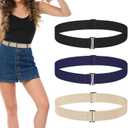 3 Pack Belts for Women, No Show Stretch Belt with Flat Buckle, Adjustable Elastic Waist Belts, Women's Belts for Jeans, Pants, Dresses, Invisible Belt Set for Women - Black, Blue, Khaki