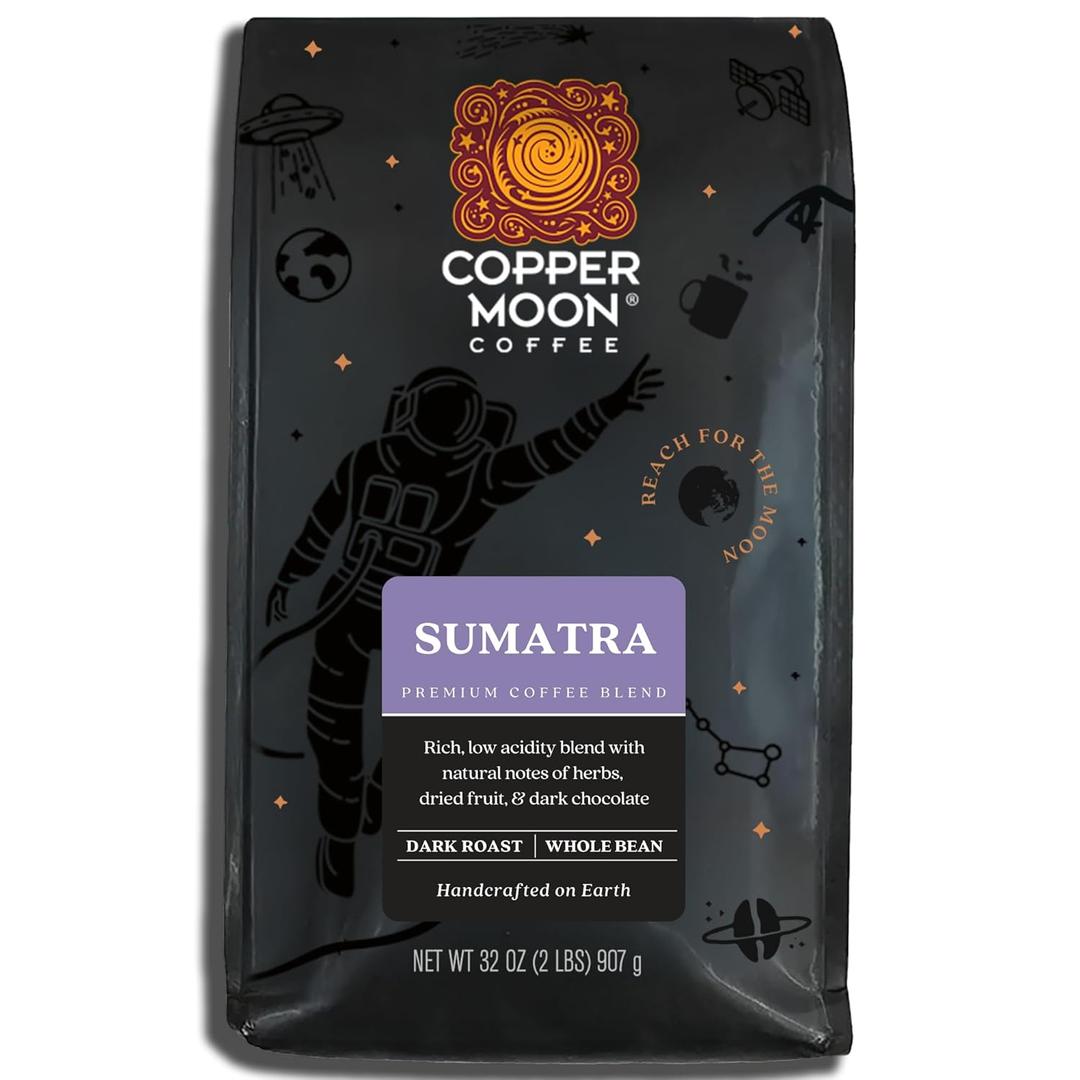 Copper Moon Dark Roast Whole Bean Coffee, Sumatra Blend, 2 Lb (EXP 12/10/26)