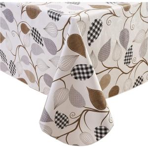 Walrus Heavy Duty Vinyl Tablecloth with Flannel Backing Waterproof Oil-Proof Plastic Table Cloth Stain-Resistant Wipeable Rectangle or Square Table Cover for Indoor and Outdoor (Leaves, 60X84 Inch)